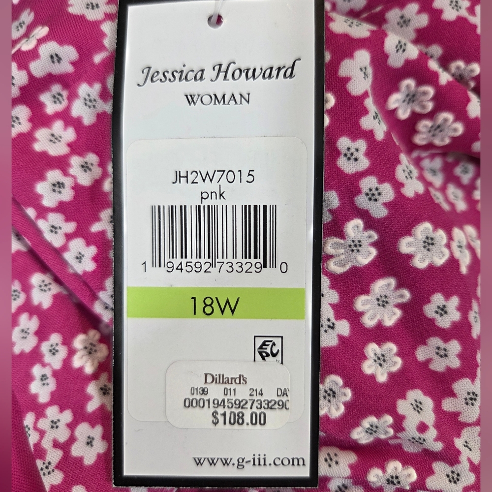 Jessica Howard Pink White Floral Texture Faux Wrap Spring Dress New With Tags - Picture 11 of 14